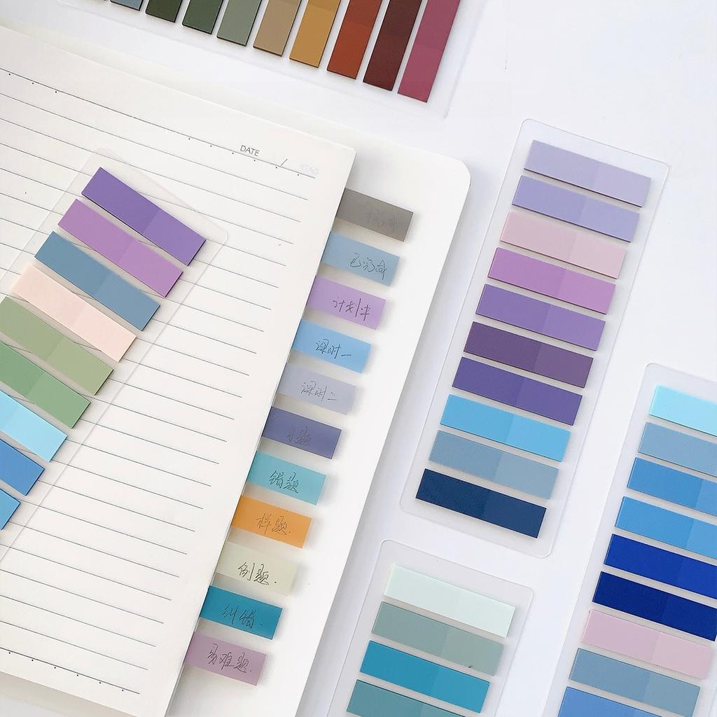 200 Avrupa Vintage Floresan PET Şeffaf Kendinden Yapışkanlı Not Kağıdı, Morandi Renk Kodlu Yapışkan İşaretleyiciler, Dikdörtgen, Karışık Renkler, İndeks Sekmelerli