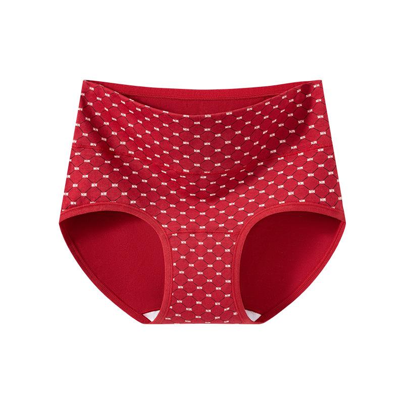 Stor Storlek Dam Vår och Höst År Rent Bomull Hög Midja Mage Icke-märkande Röd Triangel Trosor