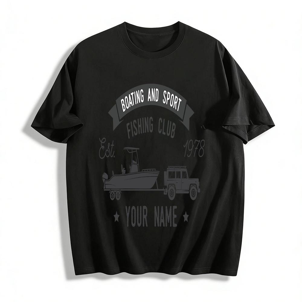 

Vintage Boating Sport Fishing Club Off-road Boat Print Tee Pure cotton T-shirt XXS
