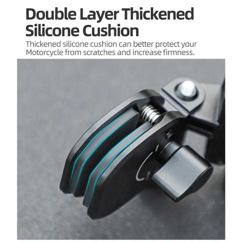 Sports Camera Mount Clamp Stand for Electric Bikes and Motorcycles Windscreen, Aluminum with Protective Silicone Padding