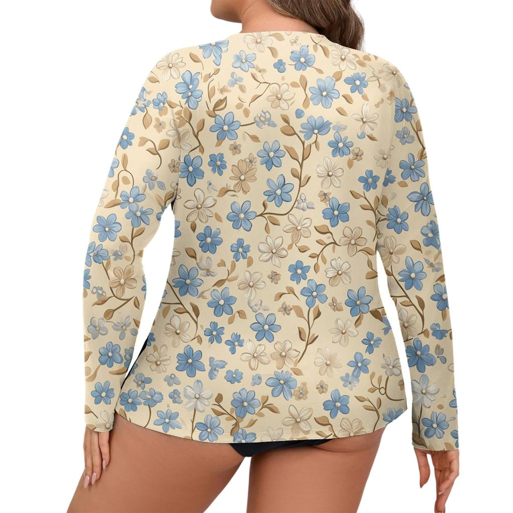 Women's Print Large Size Long Sleeve Swimsuit Sun  Jacket Quick Dry Hiking Top