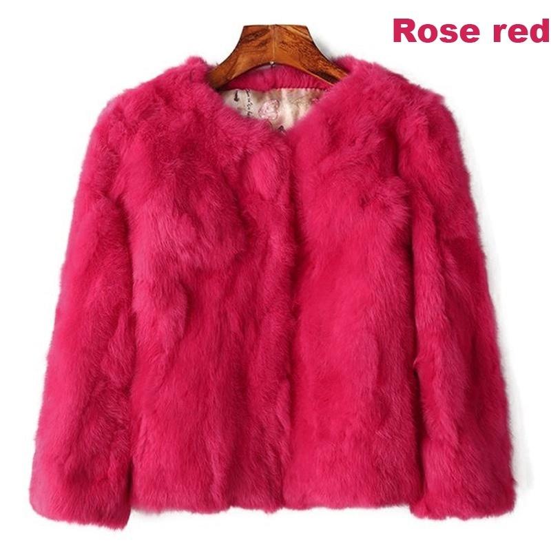 Lady Real Genuine Rabbit Fur 3/4 Sleeve Outwear Winter Warm Jacket Furry Coat
