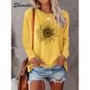 Sunflower Print Simple Long-sleeved T-shirt