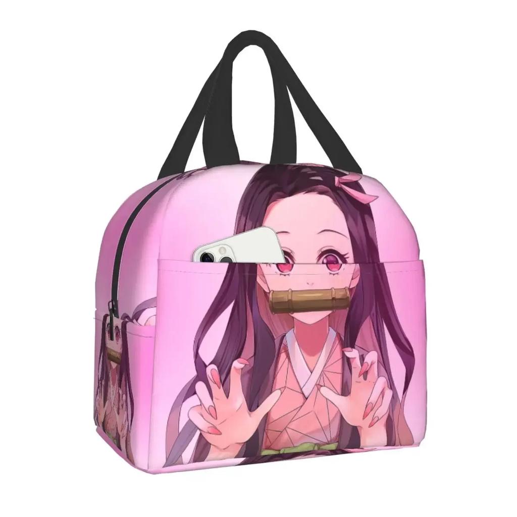 Niedliche Anime Muichiro Tokito Isolierte Lunchtasche für Frauen Kimetsu No Yaiba Kühltasche Thermische Bento-Box Schulfutter-Aufbewahrungstasche