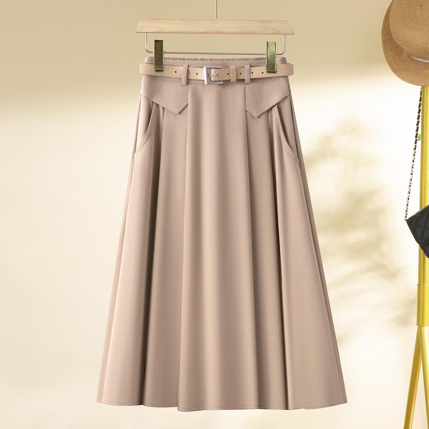 

High-Waisted Midi Pleated Skirt, New Spring & Autumn 2025 A-Line Style, Slimming Draped Design for Women L (105-115 jin) хакі