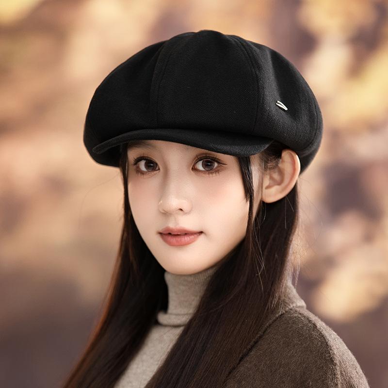 

Hats for Women In Autumn and Winter British Retro Windproof Warm Beret Outdoor Casual Painter Hat Big Head Circumference Octagonal Hat New One Size