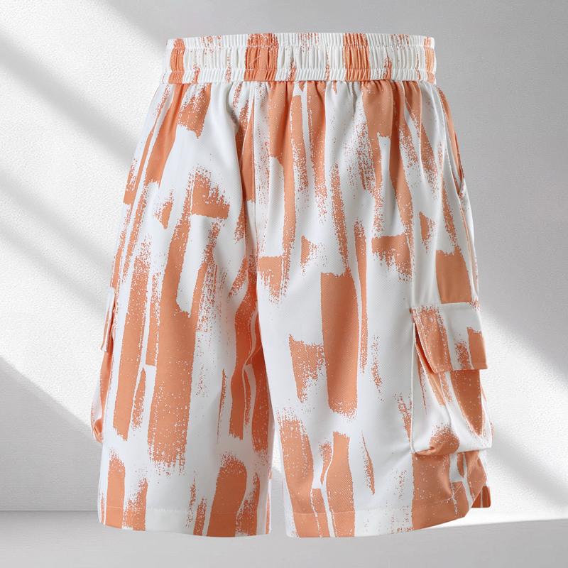 Heren Plus Size Abstracte Print 2-delige Outfit, Korte Mouw T-shirt & Cargo Short Set (5XL-12XL)