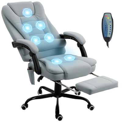 Massaging Office Armchair, Office Chair with Adjustable Height, Reclining Backrest and Wired Remote Control, Grey