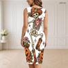 Women Plus Size V Neck Sleeveless Halloween Raccoon Print Bodycon Midi Dress