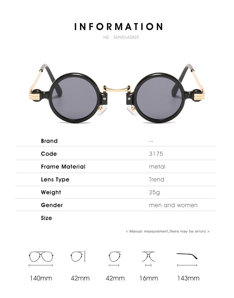 Europeiska & Amerikanska Retro Steampunk Runda Solglasögon - Små, Stilren Metall- & Plastdesign