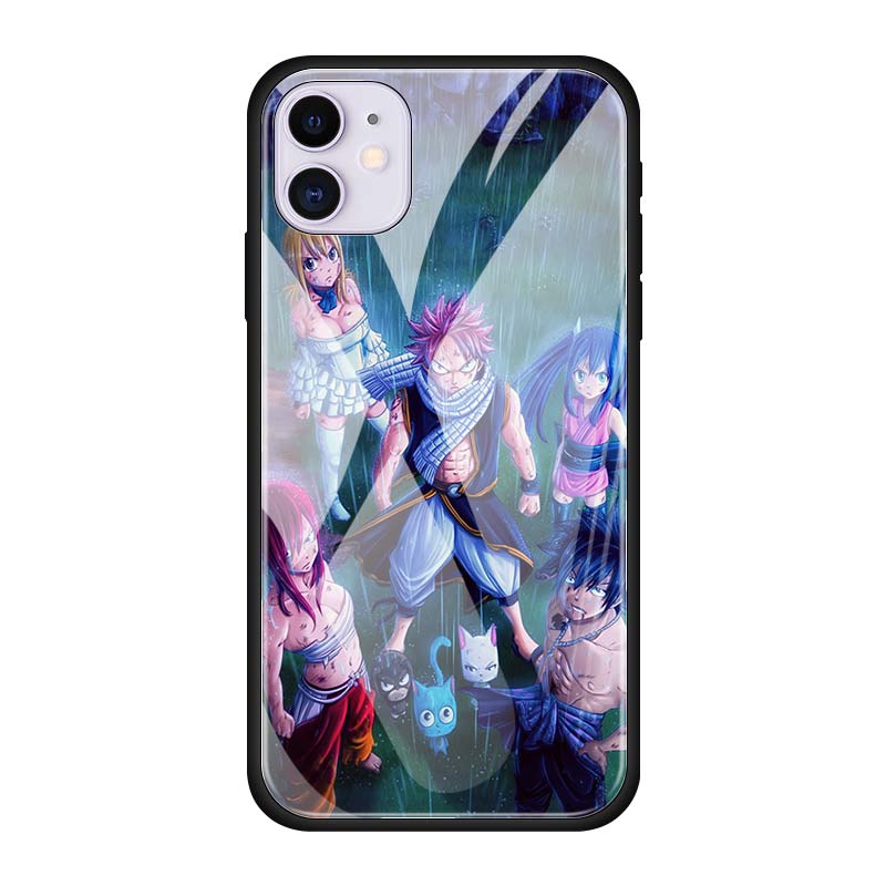 Hülle aus gehärtetem Glas für iPhone 12 Mini 11 12 Pro Max 7 8 XR SE X XS MAX 6 6s 7 8 Plus 11 Pro Fairy Tail Erza Natsu Handyhülle