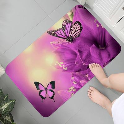 Infinity On Purple Printed Flannel Floor Mat Carpet Non-Slip for Living Room Kitchen Room Purple Flowers and Butterflies Carpets