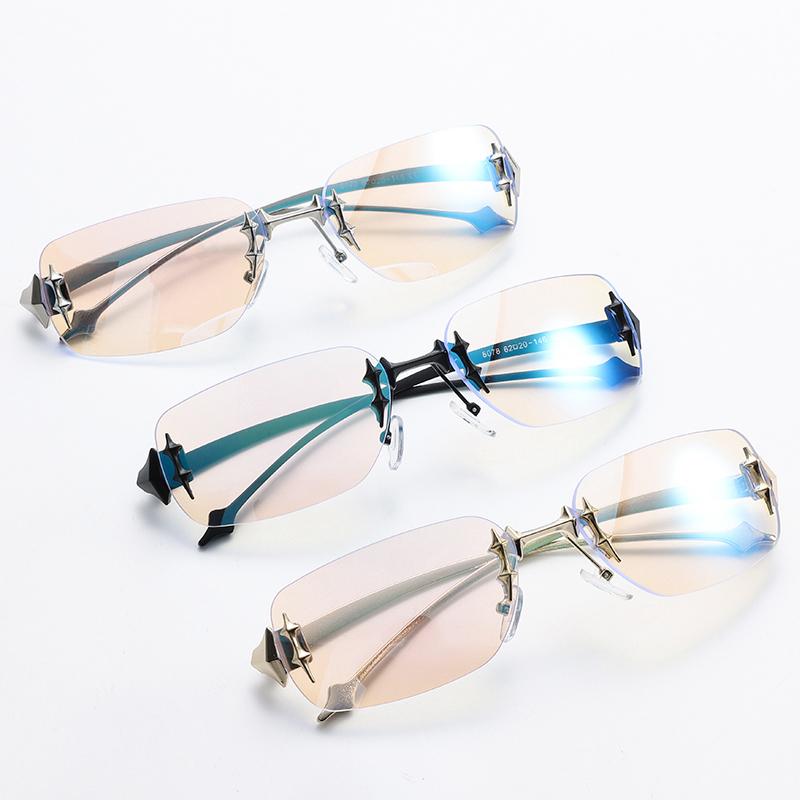 3Pcs Rimless Brand Design Sunglasses Women Retro Trendy Metal Sun Glasses High Quality Anti Blue Light Shades