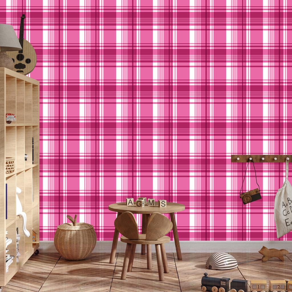 Pink Checkered Wallpaper Powder Pink, Purple, and White 50x1000