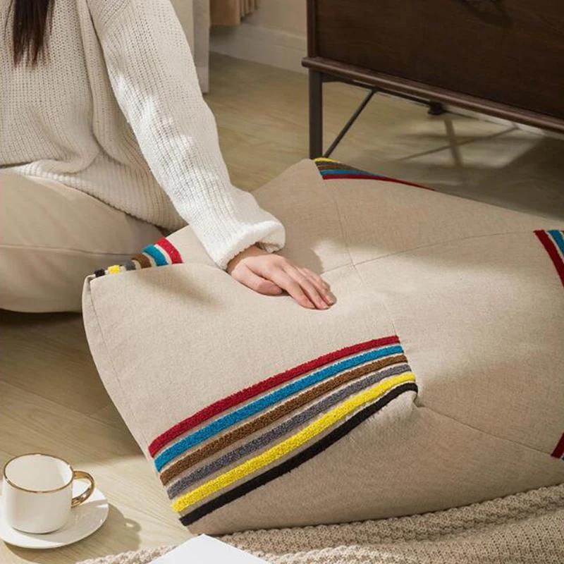 Moderne Wohnkultur Kissenbezug aus Baumwolle und Leinen, japanischer Lazy Couch Fußhocker, besticktes Tatami-Yoga-Meditationskissen, Futon