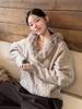 In Stock: Women's Retro V-Neck Batwing Sleeve Knit Sweater with Fur Collar