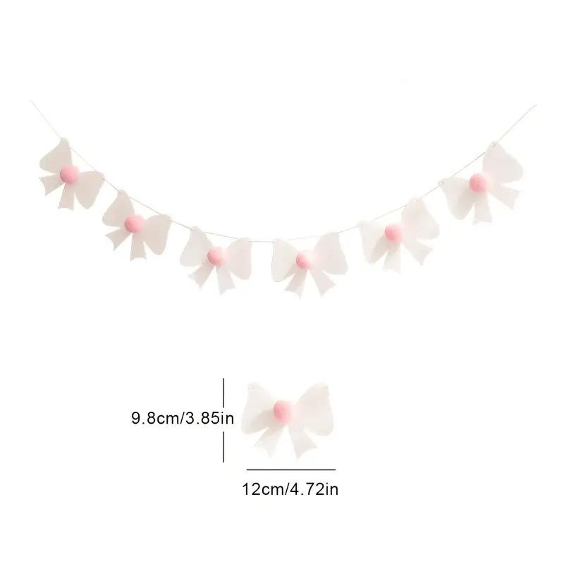 1Set Sweet Felt Bow Theme Banner Plush Ball Bow Bedroom Hanging Bunting Garlands for Kids Girl Birthday Baby Shower Party Decor