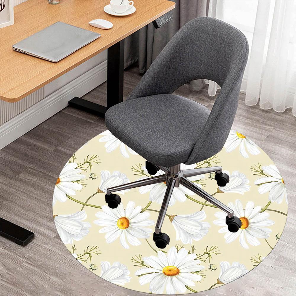 1pc Daisy Flower Pattern Round Chair Mat Area Rug - Non-Slip, Floor Mat for Office, Bedroom, and Indoor Decor C1118130