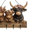 Wooden Cow Key Holder Highland Cow Ornaments Key Holder Wall Mounted Rustic 4 Hooks Cow Wall Decorative Rack Decorative Hooks
