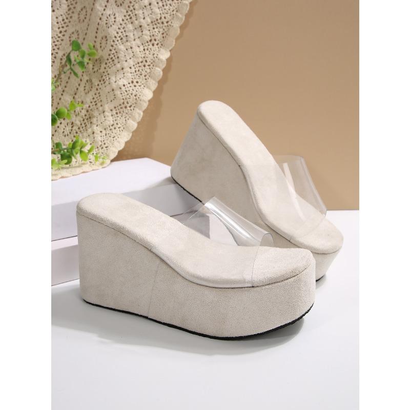 Summer Clear Straps Wedge Heel Sandals for Women 2025 New Arrival Oversized Thick Sole Flat Sandals
