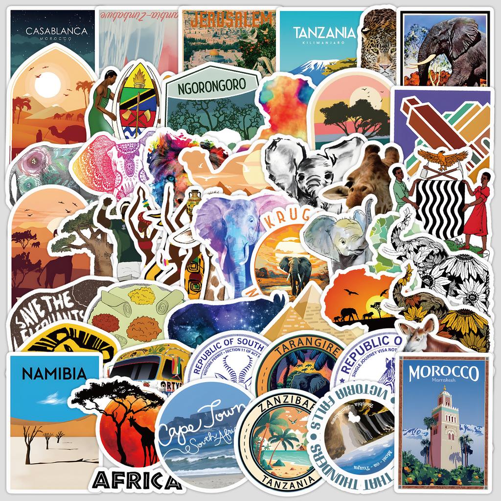 50 African Geography Series Graffiti Stickers Water Cup Suitcase Waterproof Decorative Stickers Creative DIY Stickers