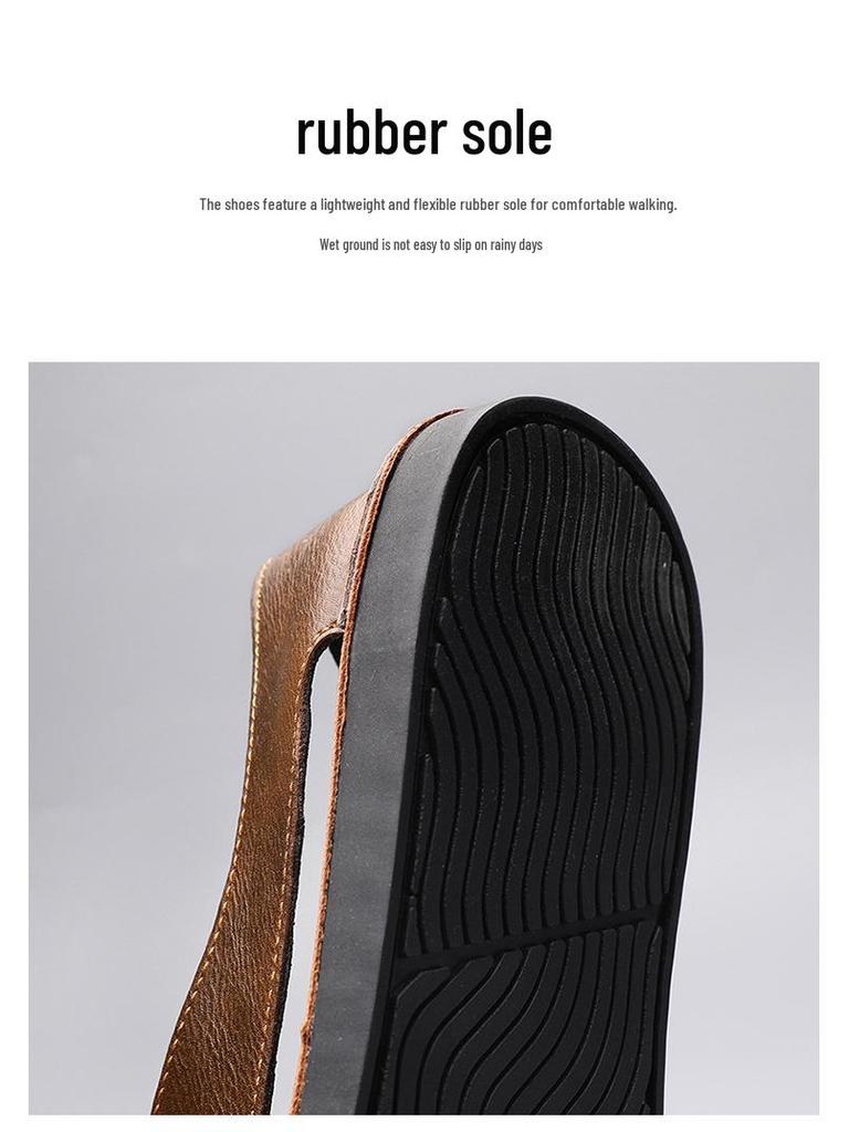 Men's Summer Genuine Leather Sandals - Breathable, Comfortable, Slip-on, Lazy Driving Shoes, Plus Size