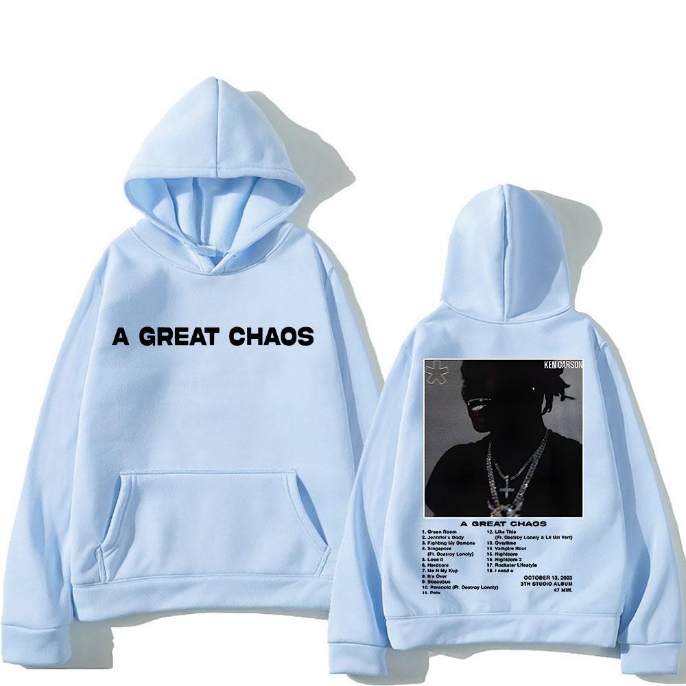 Mikina s kapucí Ken Carson Skvělý chaos Ležérní fleecová mikina s dlouhým rukávem Grafický potisk Hip-hop Oblečení s výstřihem do O Muži Grunge Hoody