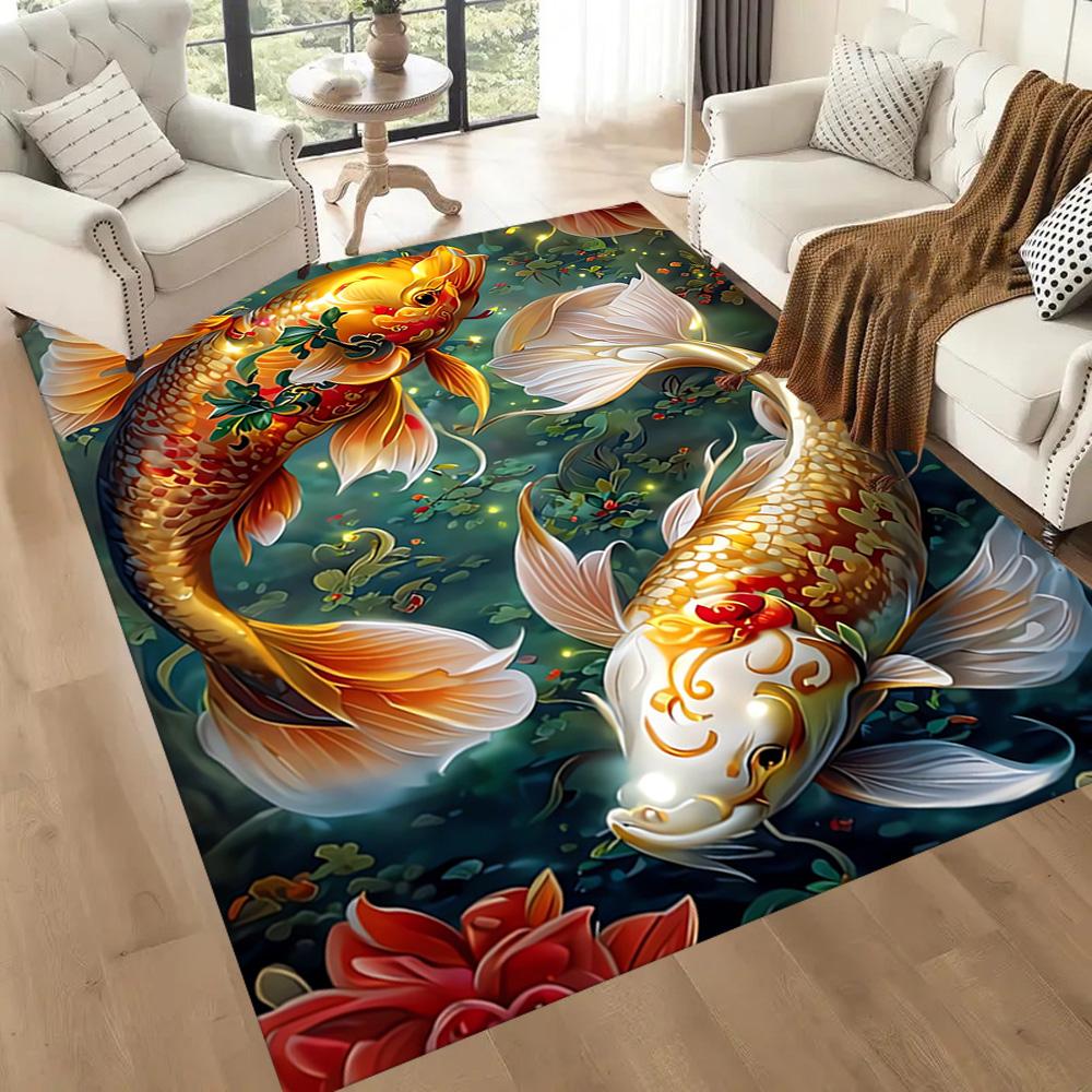 Koi Fish Swimming In Water Floor Mats for Living Room, Bedroom and Room Decoration Are Suitable for Gifts.