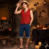 Costume Cosplay Monkey D Luffy pour Homme Adulte Tenue Anime Fête d'Halloween Gilet Rouge Short Chapeau de Paille Ensemble Corde