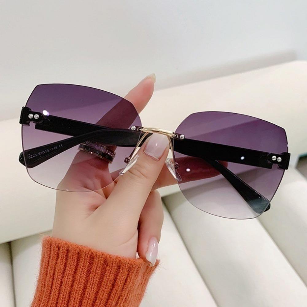 Women's Fashion Frameless Beach Gradient Sunglasses Original Brand UV400 Anti-glare Glasses