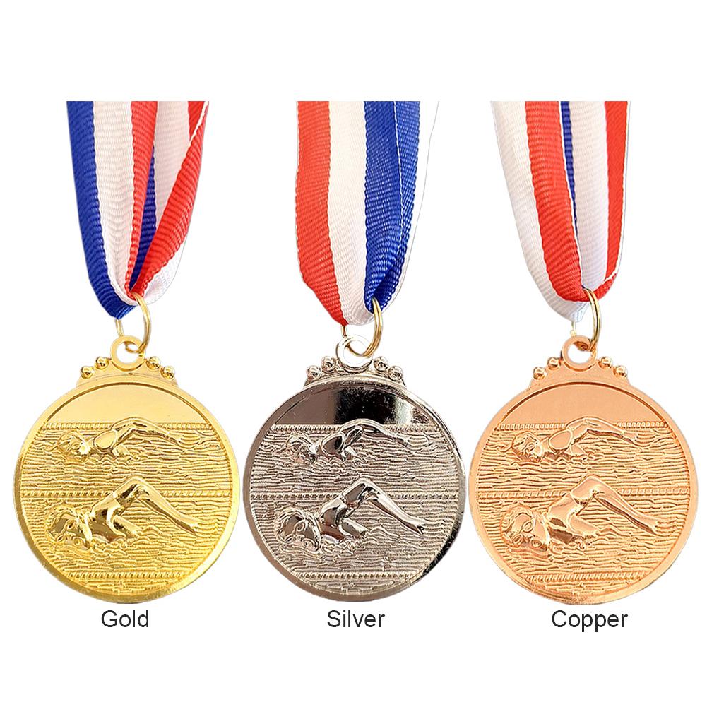 5cm Swimming Medal Competition Awards with Neck Ribbon Metal Winner Medals Gold/Silver/Bronze Medal for Sports Competition