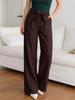 Women Tie Waist Wide Leg Pants Solid Color Casual Loose Fit Long Trousers
