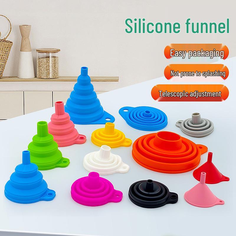Collapsible Food-Grade Silicone Funnel for Liquids, Oil, Wine; Portable, Retractable, and Multi-Diameter; Weighs 11g-14g.