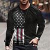 Vintage Men's T Shirt Long Sleeve Fall Tops Broken Flag Pattern 3D Printed War T Shirt Oversized Loose Street Sportswear Xs-7Xl