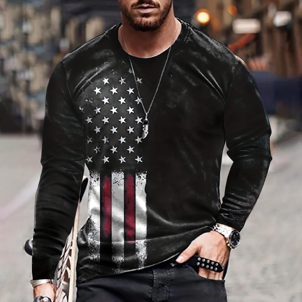 Vintage Men's T Shirt Long Sleeve Fall Tops Broken Flag Pattern 3D Printed War T Shirt Oversized Loose Street Sportswear Xs-7Xl