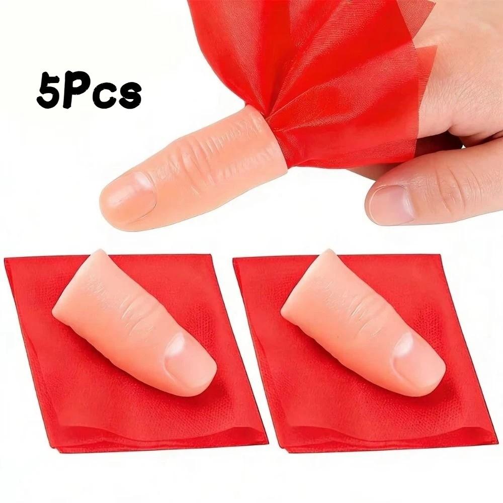 5Pcs Red Silk Magic Prop Scarf Vanish Thumb Tip Finger Magic Trick Stage Show