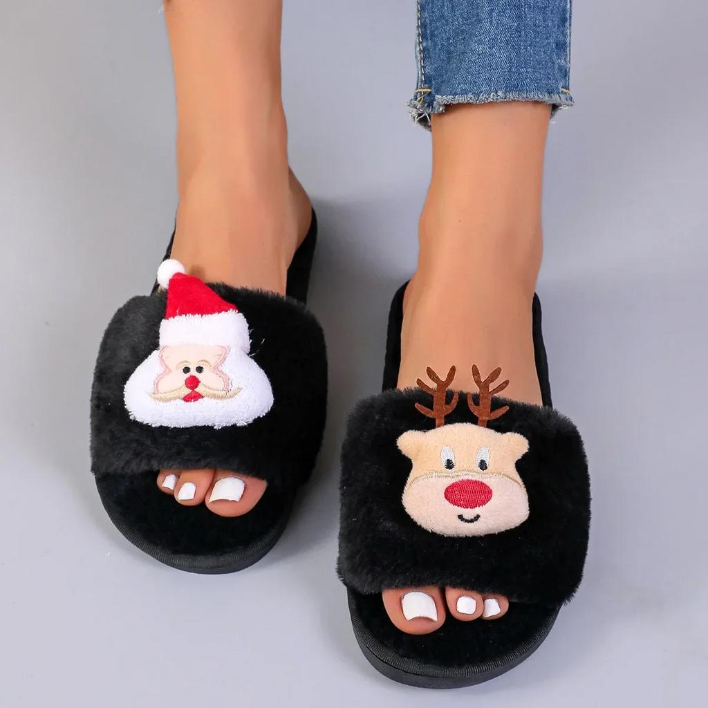 Weihnachten Damen Hausschuhe Herbst Winter Innen Haushalt Plüsch Warme Bequeme Baumwollschuhe Niedlich Flache Unterseite Freizeitschuhe Weich