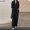 ZANZEA Women Long Sleeve Blouse and Pants Casual Two Piece Suit Sets