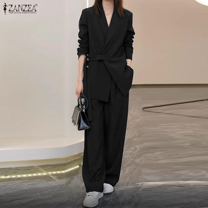 ZANZEA Women Long Sleeve Blouse and Pants Casual Two Piece Suit Sets