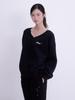 INNERMUSEUM Lettering Deep V-Neck Sweatshirt (Black/Double Brushed)
