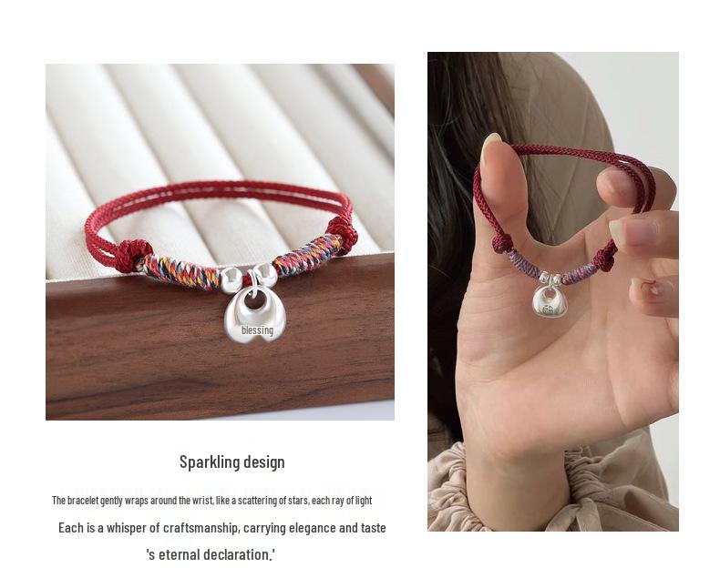 2025 Lucky Red Rope Bracelet for Women & Besties - Pure Silver Ingot Charm