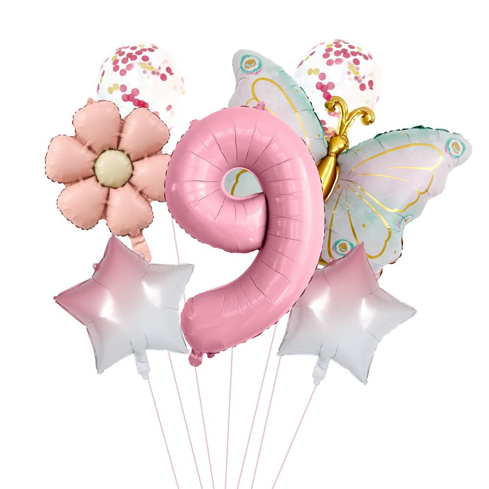 

Matte Elegant Butterfly Aluminum Film Balloon Set Vintage Pink Daisy Girl Birthday Party Balloon Decoration Matte Elegant Butterfly Number 9