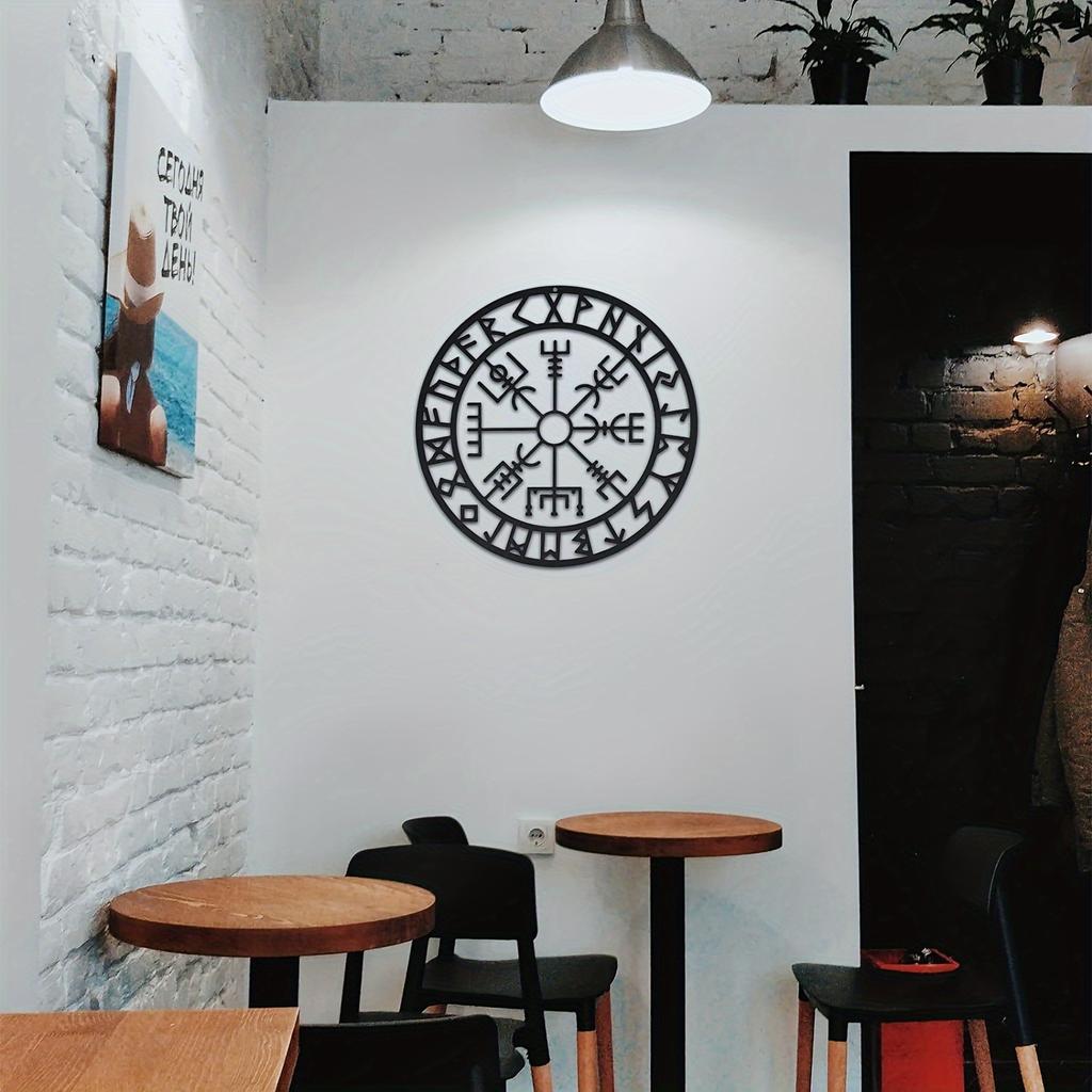 1 Stück Metall Wikinger Wanddeko Nordische Metall Wikinger Wandkunst Schlafzimmer Wohnzimmer Zuhause Schwarzer Metallkompass
