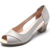Women's Summer New Block Heel Peep Toe Leather Sandals Soft Sole Non Slip Hollow Out Light Shallow Slip On Middle Aged Sandals