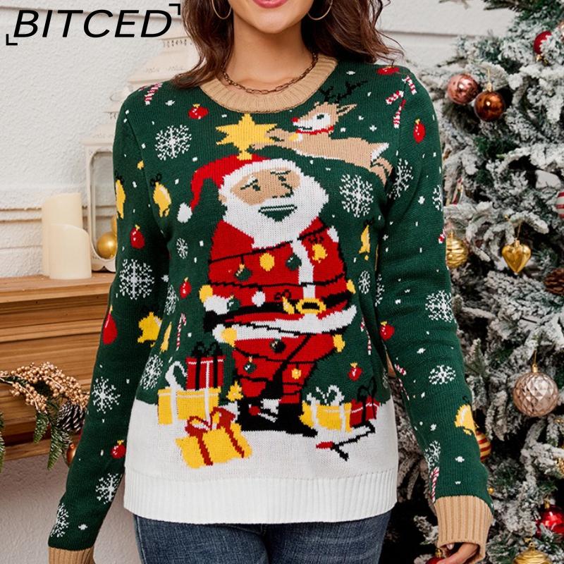 

BITCED Plus Size Women s Christmas Sweater Autumn/Winter Santa Claus O-Neck Pullover XXL зелёный
