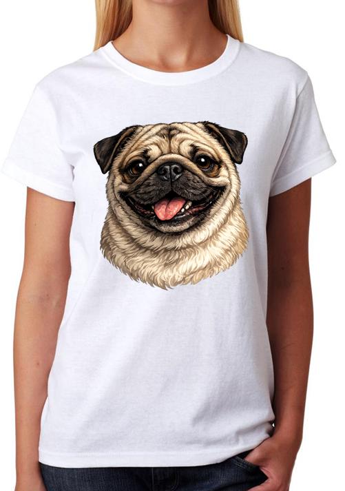 Pug Dog Face Illustration Ladies Unisex T-Shirt Cute Wrinkly Dog Tee XXXL