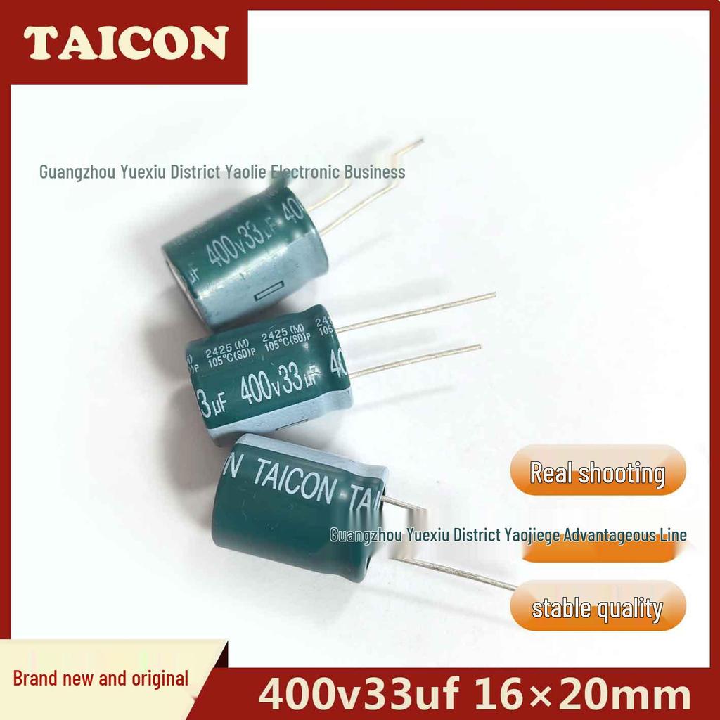 New TAICON 400V 33uF Electrolytic Capacitor for Power Supply Filtering & Amplifiers, Size: 16×20mm.