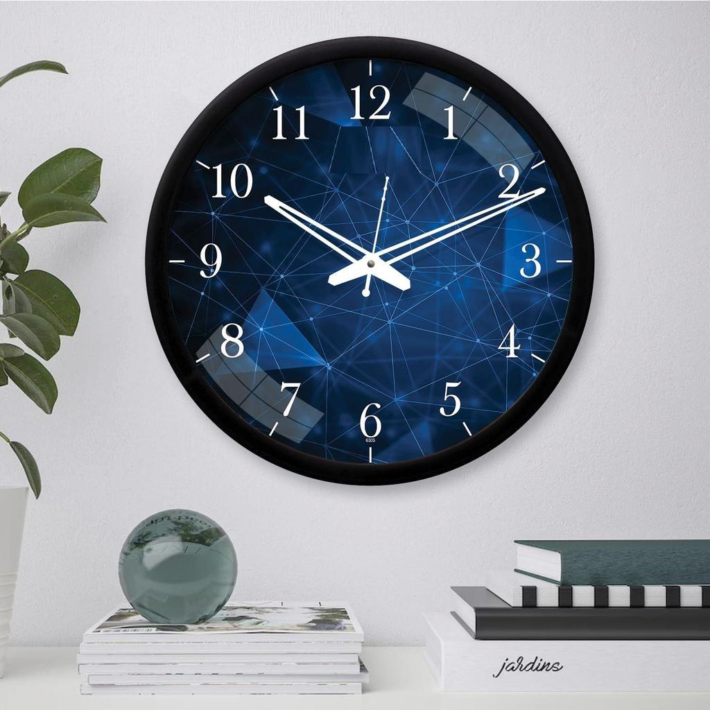 12-Inch Contemporary Plastic&Glass Analog Wall Clock-Designer(Silent Movement,Black Frame)