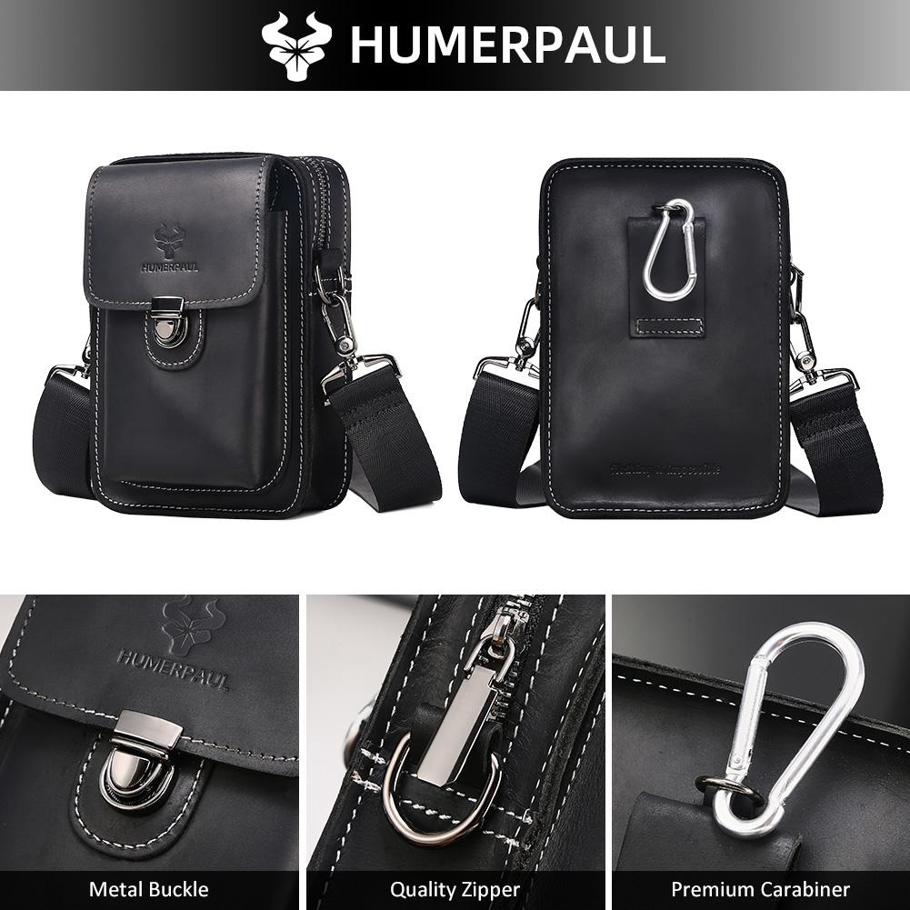 Humerpaul New Men Bags First Layer Cowhide Shoulder Bag Retro Messenger Bag Multi-function Tool Storage Bag Sports Waist Bag
