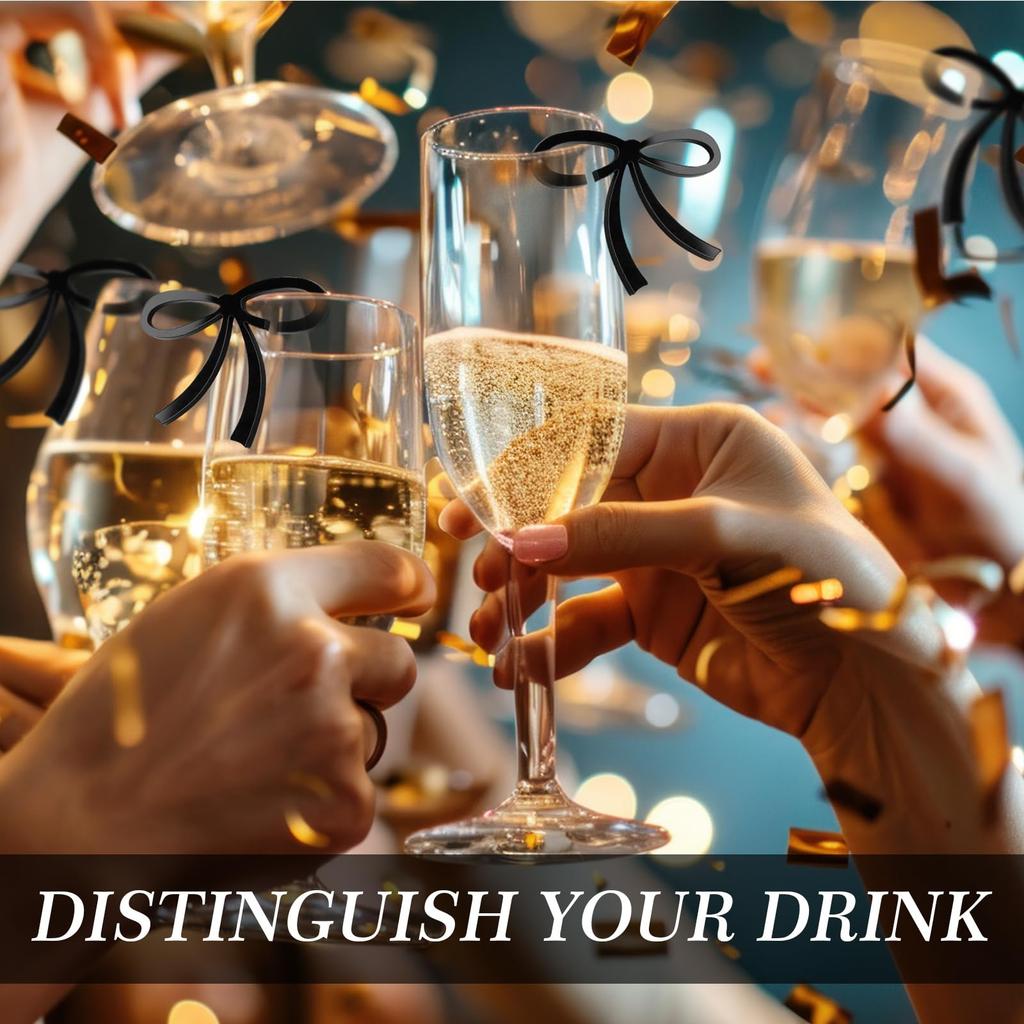 10Pcs Bow Decor Bow Drink Tags Wine Glass Charms Acrylic Knot Drink Tag for Birthday Wedding Party Decorations